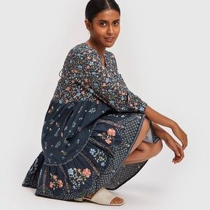 REISTOR Floral Flowy Deep V Short Dress Knee Length Size Small Organic NWT